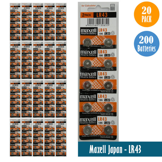 Maxell Japan - LR43 (186) Watch Batteries Single Pack of 10 Batteries