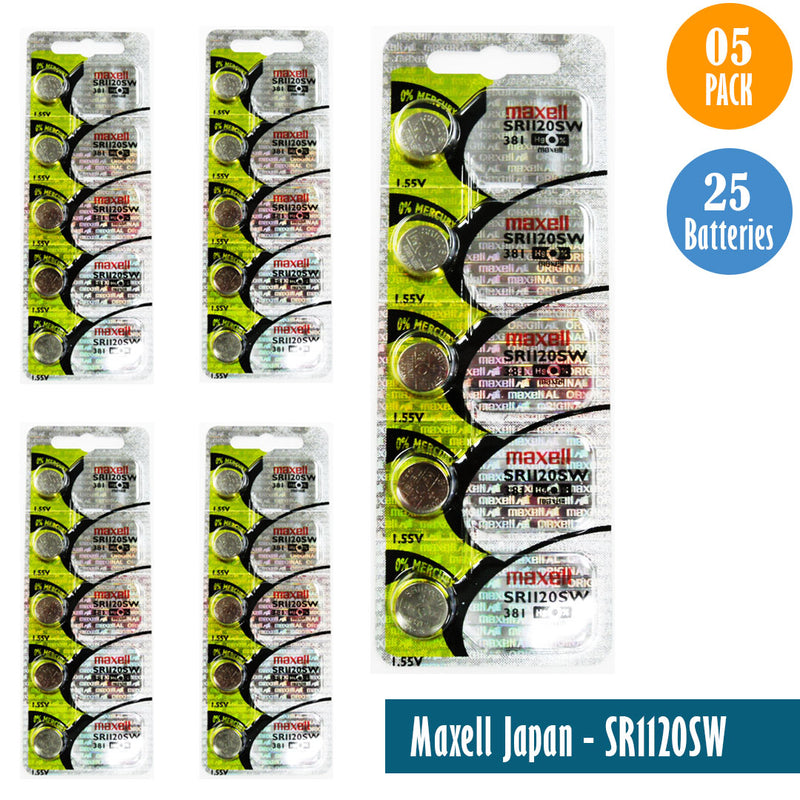 Load image into Gallery viewer, Maxell Japan - SR1120SW (381) Watch Batteries Single Pack, 5 Batteries
