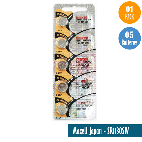 Maxell Japan - SR1130SW (390) Watch Batteries Single Pack, 5 Batteries - Universal Jewelers & Watch Tools Inc. 