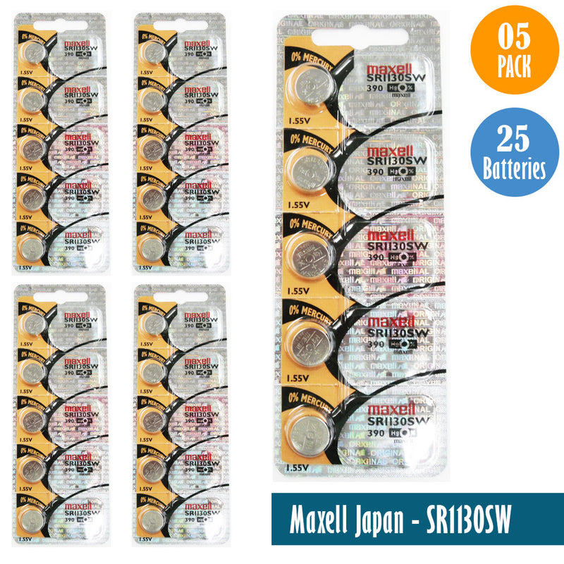 Load image into Gallery viewer, Maxell Japan - SR1130SW (390) Watch Batteries Single Pack, 5 Batteries
