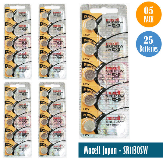 Maxell Japan - SR1130SW (390) Watch Batteries Single Pack, 5 Batteries