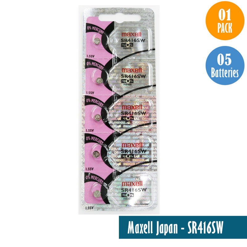 Load image into Gallery viewer, Maxell Japan - SR416SW Watch Batteries Single Pack of 5 Batteries - Universal Jewelers &amp; Watch Tools Inc. 
