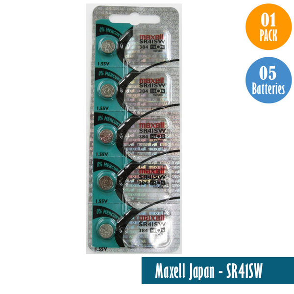 Maxell Japan - SR41SW (384) Watch Batteries Single Pack of 5 Batteries - Universal Jewelers & Watch Tools Inc. 