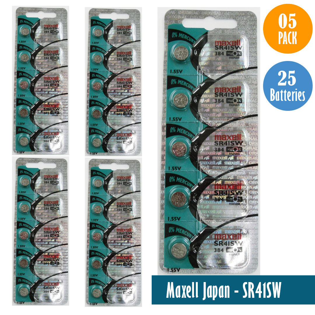 Maxell Japan - SR41SW (384) Watch Batteries Single Pack of 5 Batteries