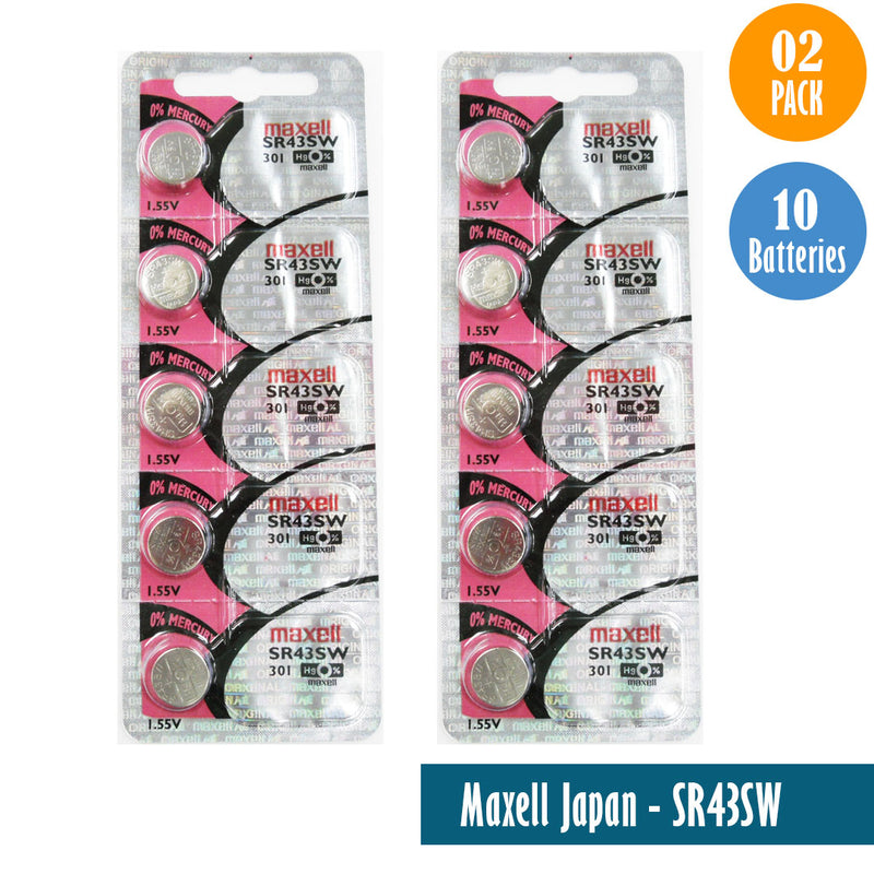 Load image into Gallery viewer, Maxell-Japan - SR43SW (301) Watch Batteries Single Pack of 5 Batteries
