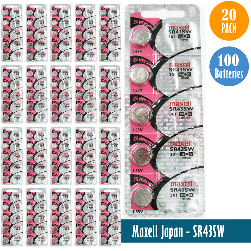 Load image into Gallery viewer, Maxell-Japan - SR43SW (301) Watch Batteries Single Pack of 5 Batteries
