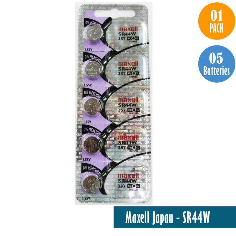 Load image into Gallery viewer, Maxell Japan - SR44W (357) Watch Batteries Single Pack of 5 Batteries - Universal Jewelers &amp; Watch Tools Inc. 
