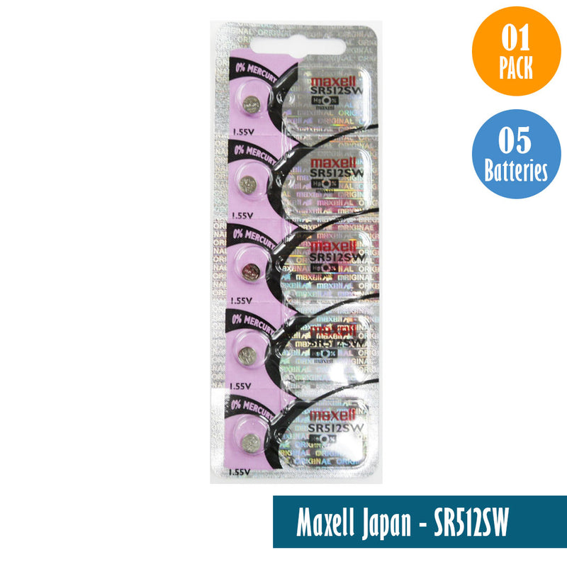 Load image into Gallery viewer, Maxell Japan - SR512SW Watch Batteries Single Pack of 5 Batteries - Universal Jewelers &amp; Watch Tools Inc. 
