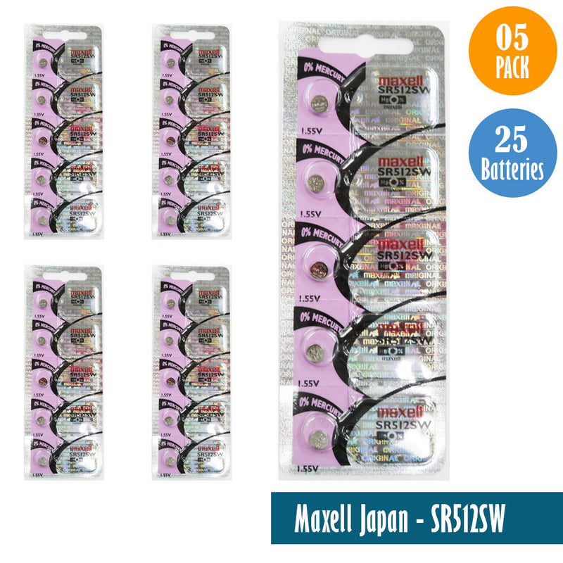 Load image into Gallery viewer, Maxell Japan - SR512SW Watch Batteries Single Pack of 5 Batteries
