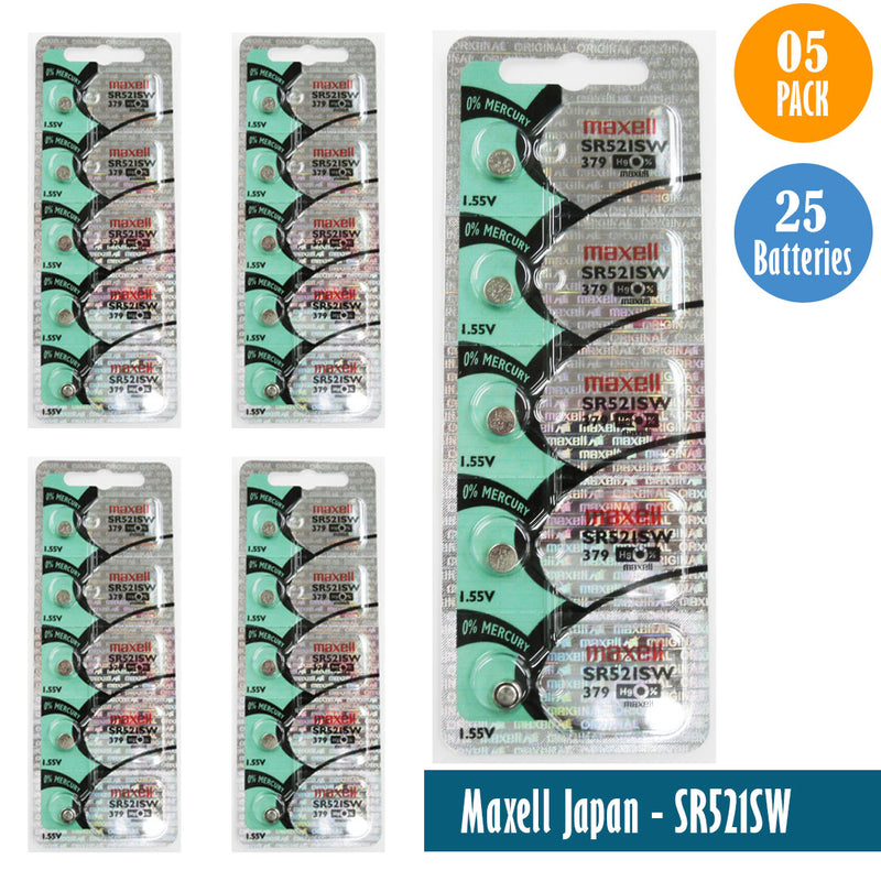 Load image into Gallery viewer, Maxell Japan - SR521SW (379) Watch Batteries Single Pack of 5 Batteries
