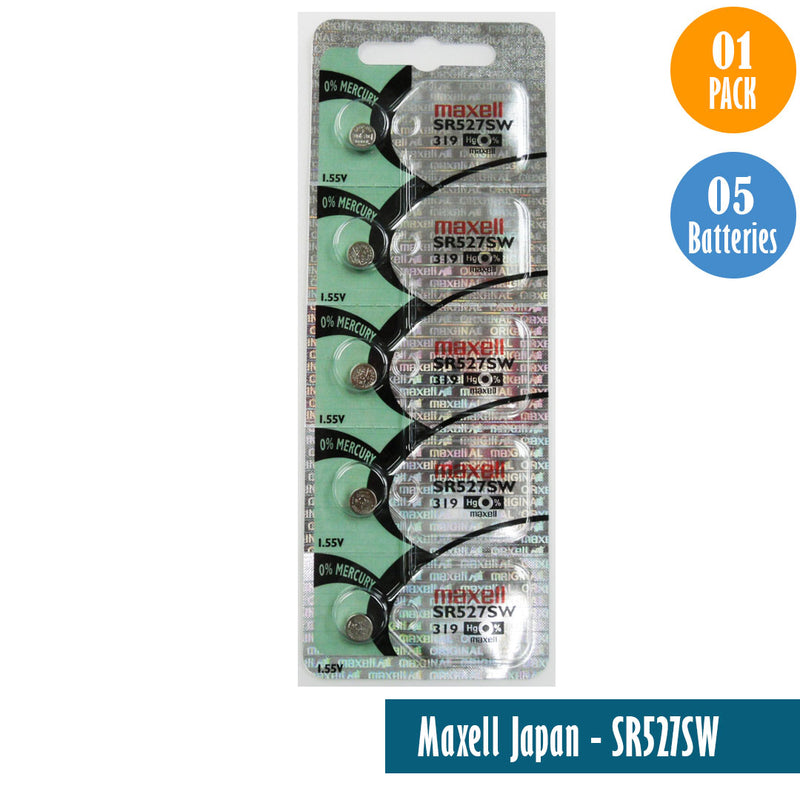 Load image into Gallery viewer, Maxell Japan - SR527SW (319) Watch Batteries Single Pack of 5 Batteries - Universal Jewelers &amp; Watch Tools Inc. 
