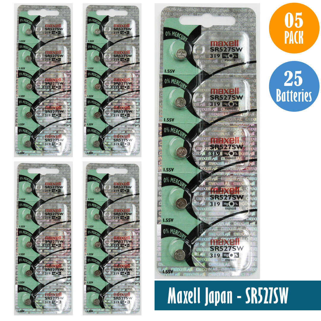 Maxell Japan - SR527SW (319) Watch Batteries Single Pack of 5 Batteries