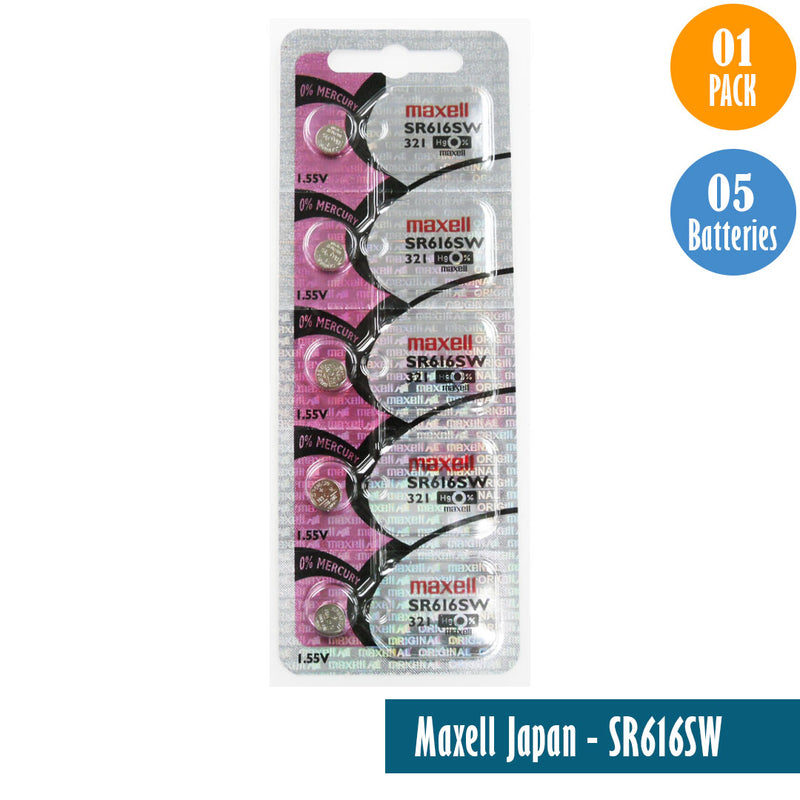 Load image into Gallery viewer, Maxell Japan - SR616SW (321) Watch Batteries Single Pack of 5 Batteries - Universal Jewelers &amp; Watch Tools Inc. 
