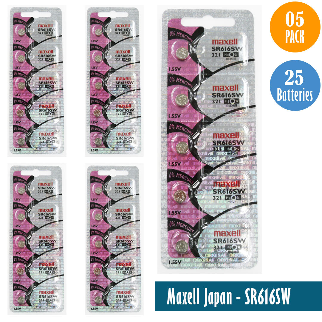 Maxell Japan - SR616SW (321) Watch Batteries Single Pack of 5 Batteries