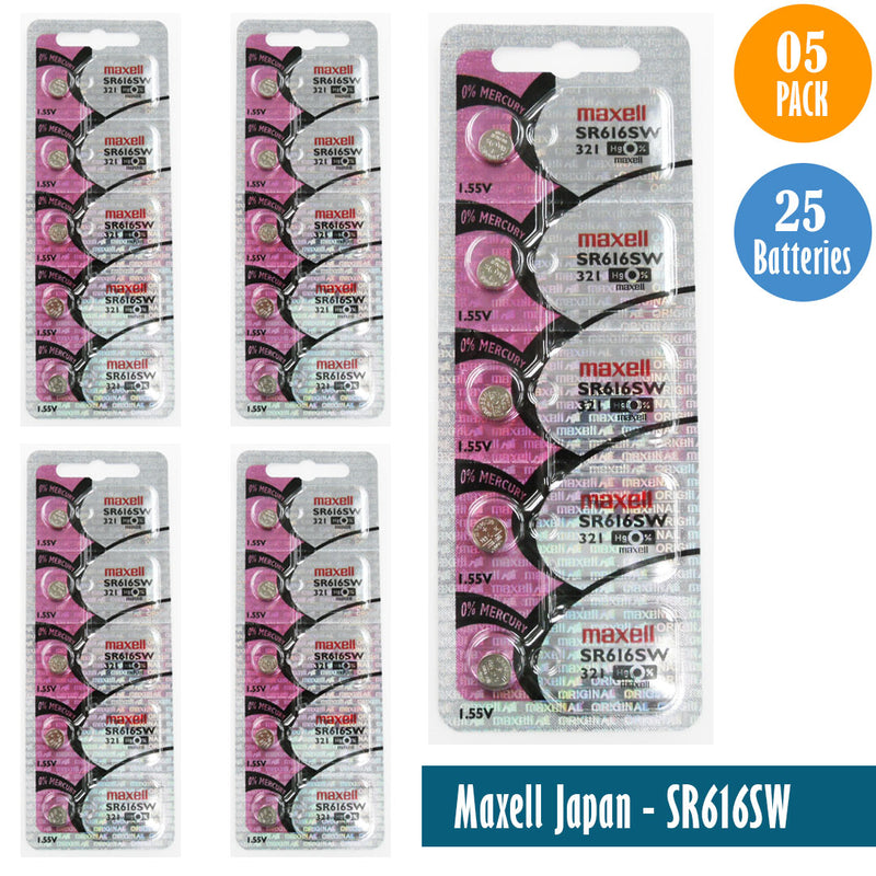 Load image into Gallery viewer, Maxell Japan - SR616SW (321) Watch Batteries Single Pack of 5 Batteries
