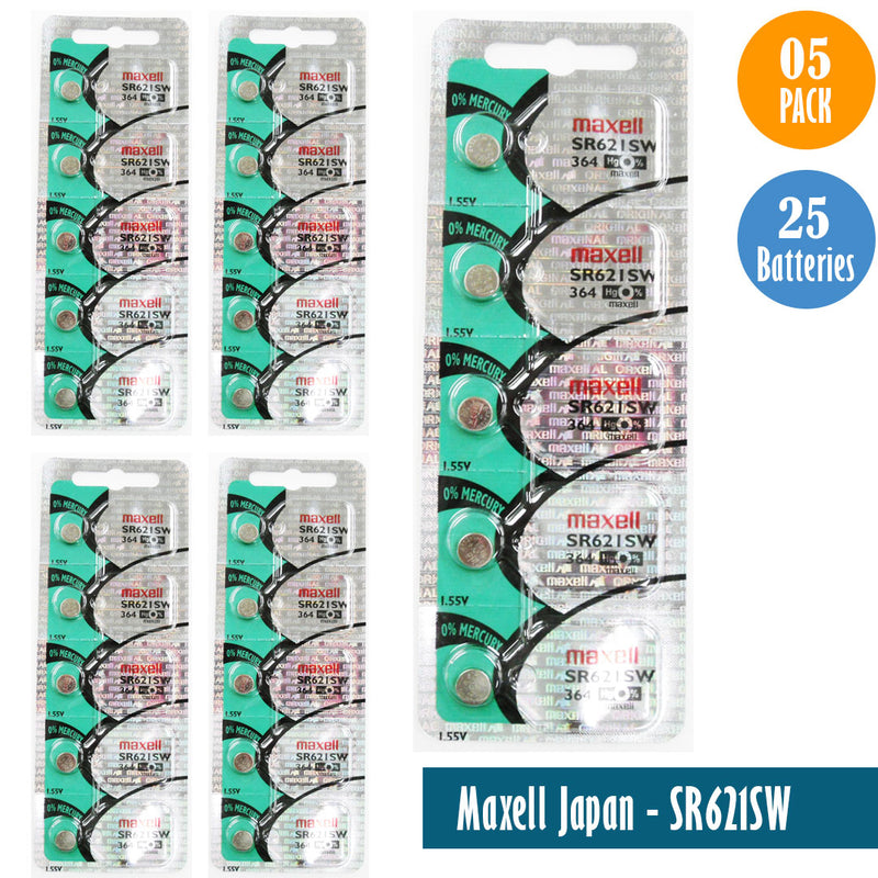 Load image into Gallery viewer, Maxell Japan - SR621SW (364) Watch Batteries Single Pack with 5 Batteries
