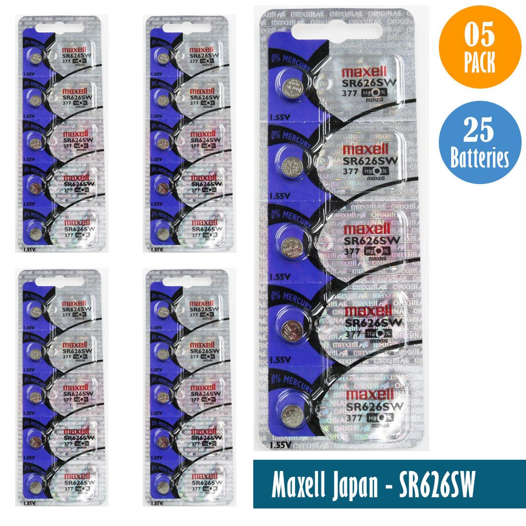 Maxell Japan - SR626SW (377) Watch Batteries Single Pack of 5 Batteries