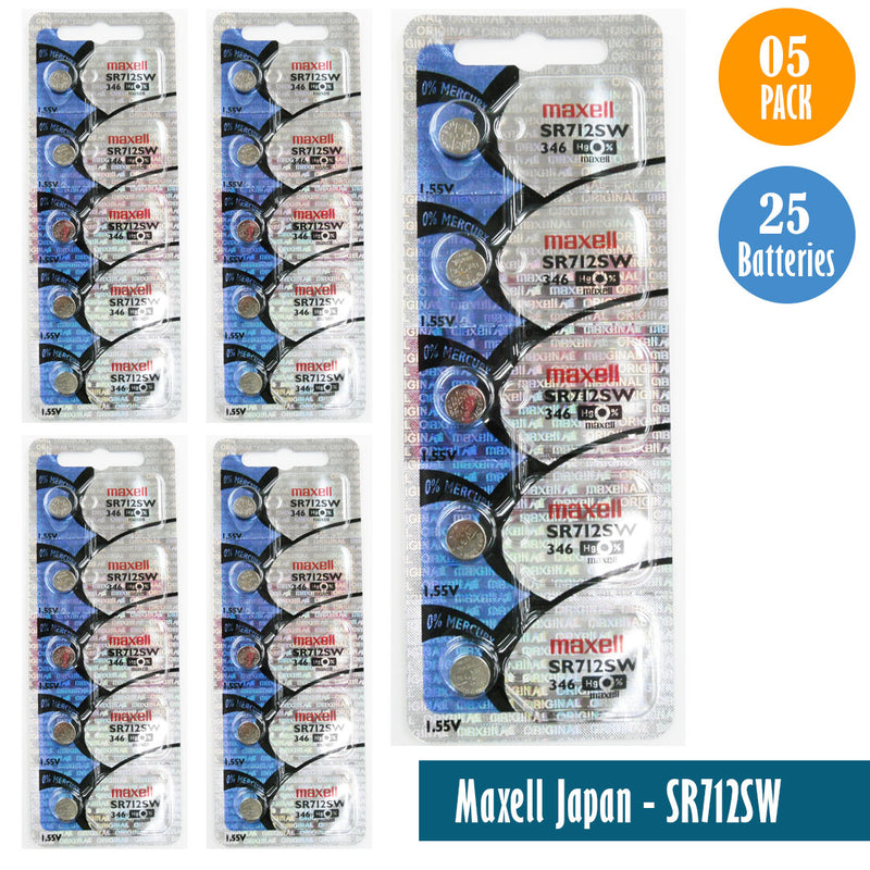 Load image into Gallery viewer, Maxell Japan - SR712SW (346) Watch Batteries Single Pack, 5 Batteries
