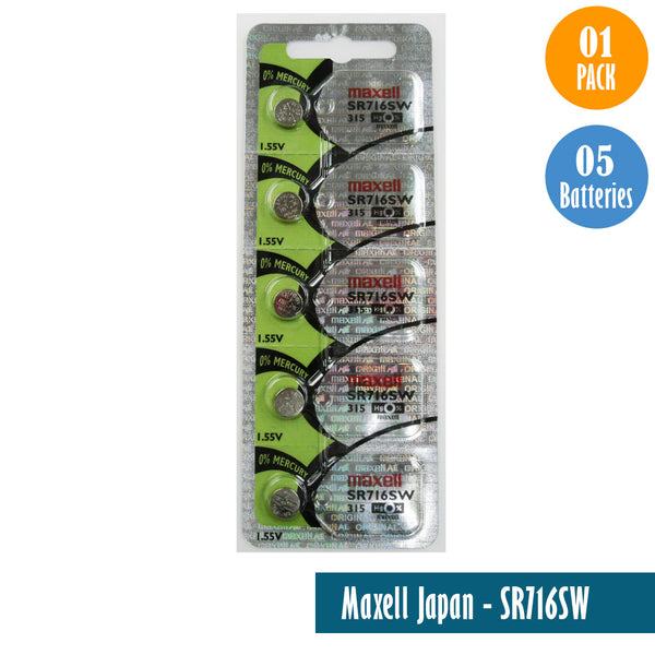 Maxell Japan - SR716SW (315) Watch Batteries Single Pack, 5 Batteries - Universal Jewelers & Watch Tools Inc. 