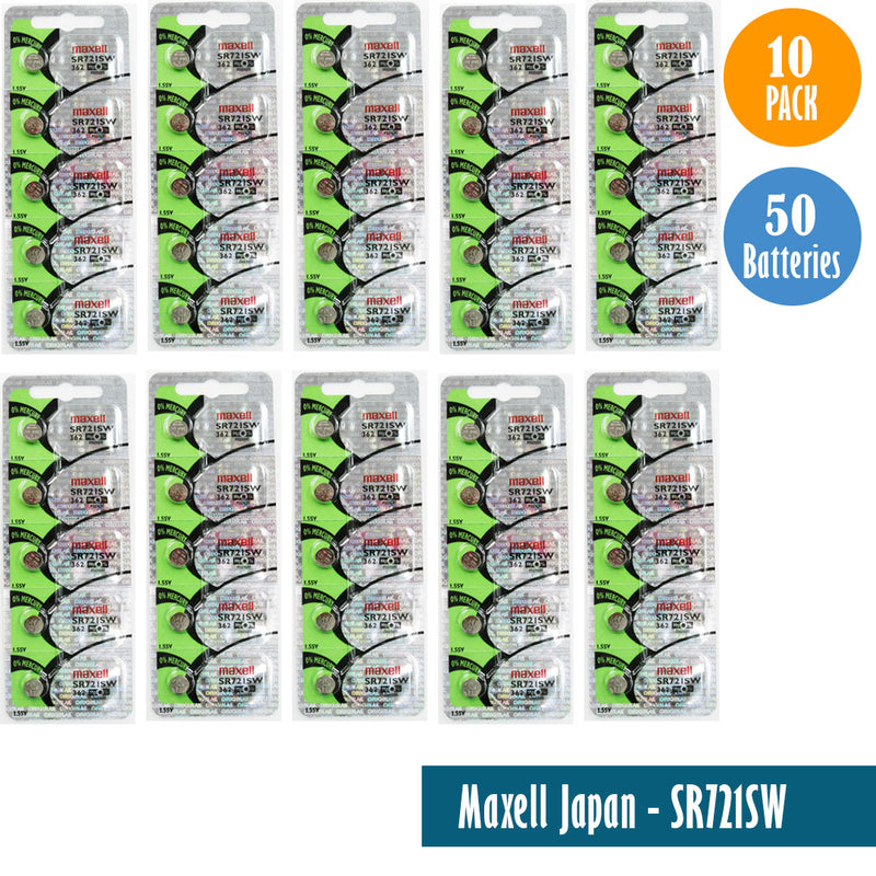 Load image into Gallery viewer, Maxell Japan - SR721SW (362) Watch Batteries Single Pack, 5 Batteries
