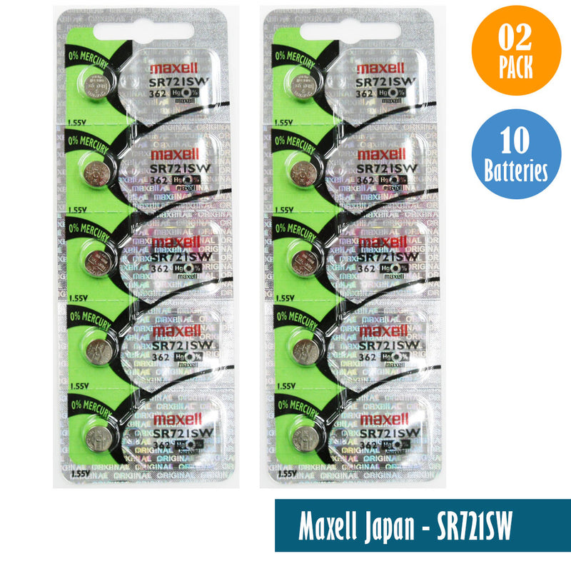 Load image into Gallery viewer, Maxell Japan - SR721SW (362) Watch Batteries Single Pack, 5 Batteries
