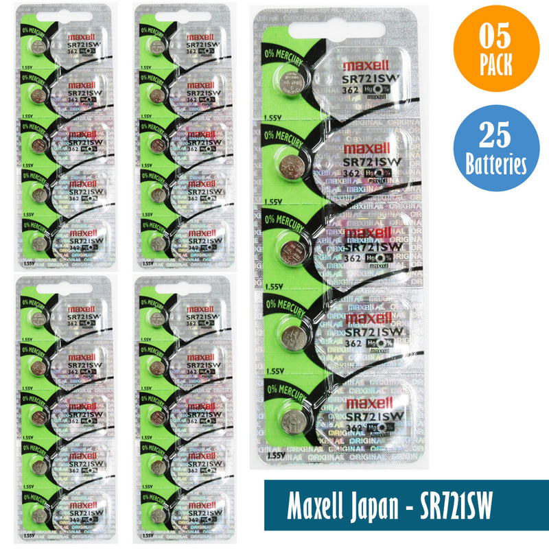 Load image into Gallery viewer, Maxell Japan - SR721SW (362) Watch Batteries Single Pack, 5 Batteries
