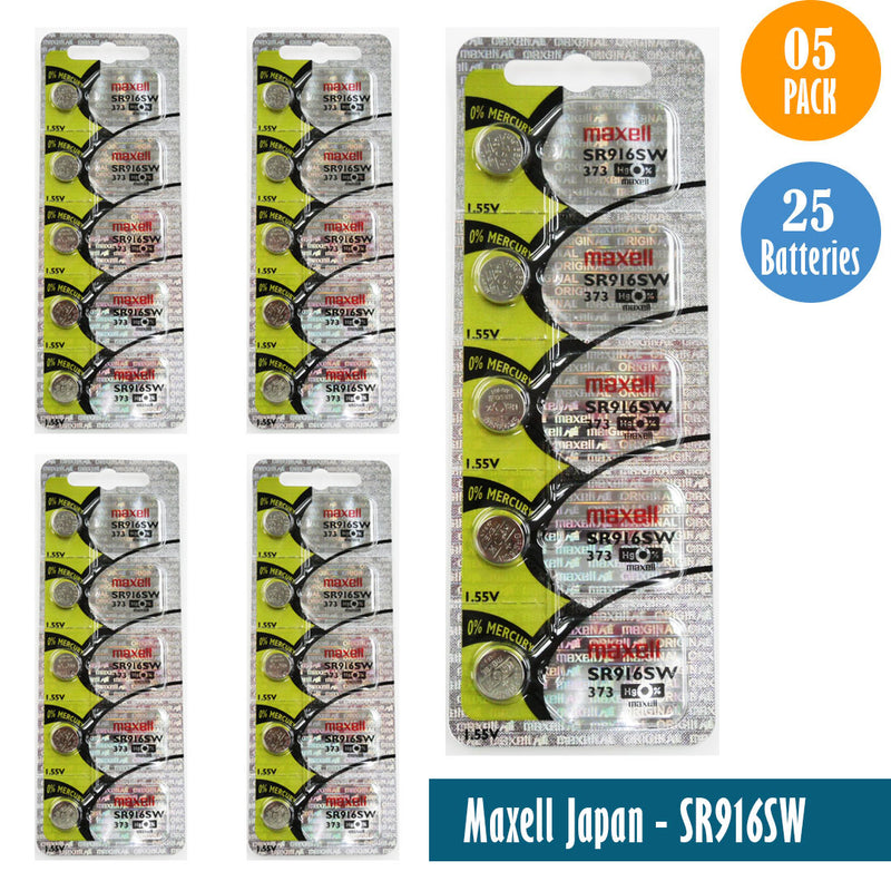 Load image into Gallery viewer, Maxell Japan - SR916SW (373) Watch Batteries Single Pack, 5 Batteries
