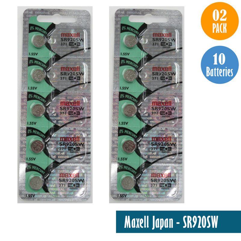 Load image into Gallery viewer, Maxell Japan - SR920SW (371) Watch Batteries Single Pack, 5 Batteries
