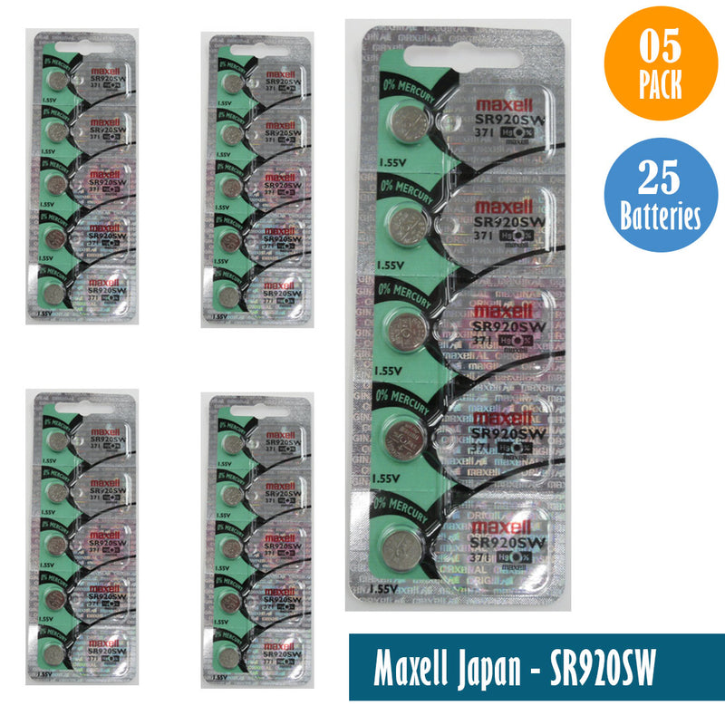 Load image into Gallery viewer, Maxell Japan - SR920SW (371) Watch Batteries Single Pack, 5 Batteries
