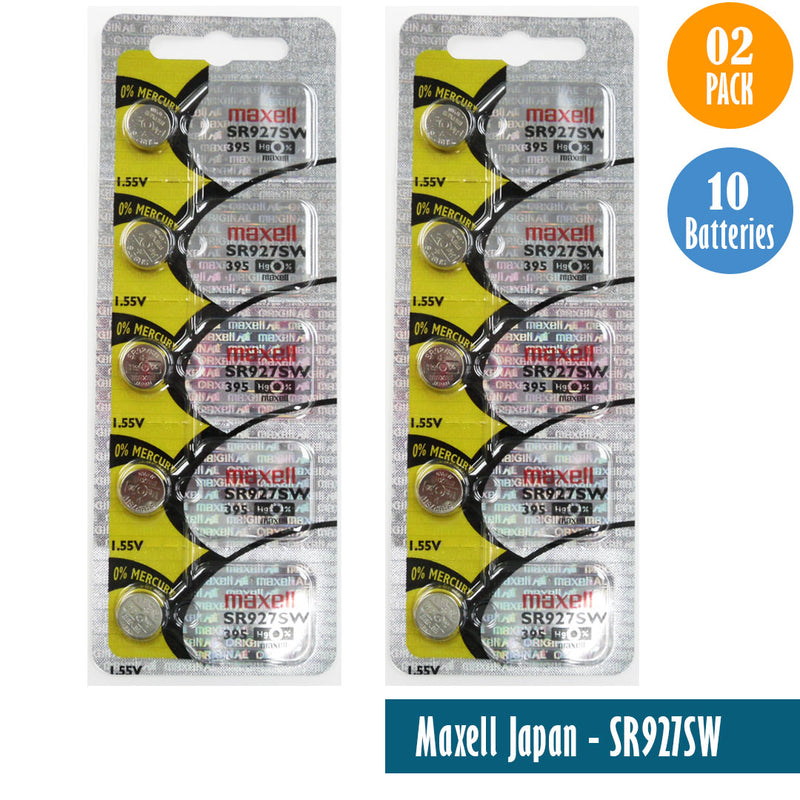 Load image into Gallery viewer, Maxell Japan - SR927SW (395) Watch Batteries Single Pack, 5 Batteries
