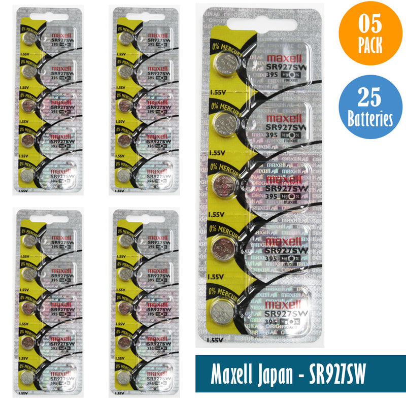 Load image into Gallery viewer, Maxell Japan - SR927SW (395) Watch Batteries Single Pack, 5 Batteries
