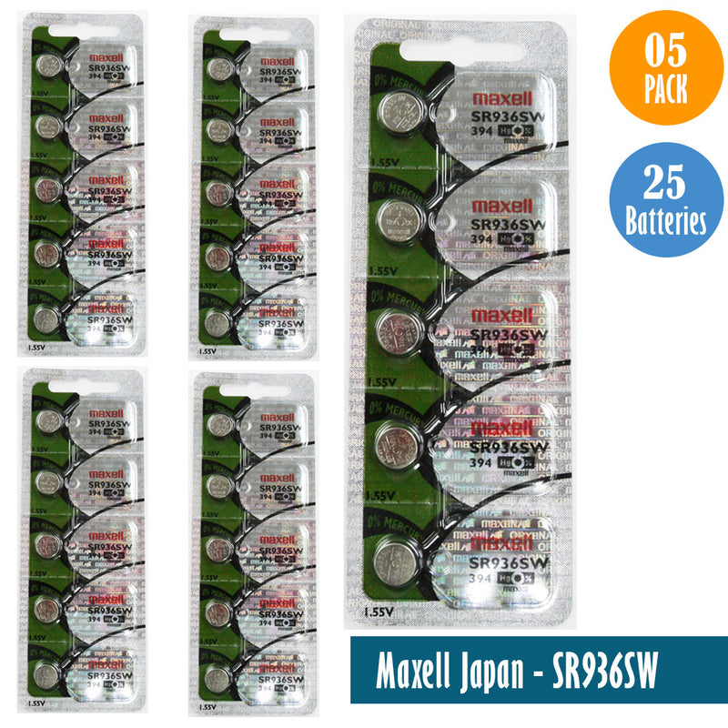 Load image into Gallery viewer, Maxell Japan - SR936SW (394) Batteries Single Pack 5 Batteries
