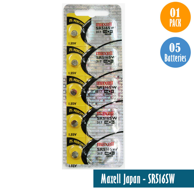 Load image into Gallery viewer, Maxell Japan - SR516SW (317) Watch Batteries Single Pack, 5 Batteries - Universal Jewelers &amp; Watch Tools Inc. 
