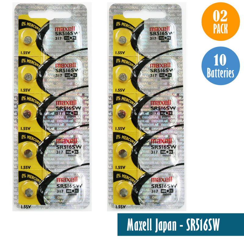 Load image into Gallery viewer, Maxell Japan - SR516SW (317) Watch Batteries Single Pack, 5 Batteries
