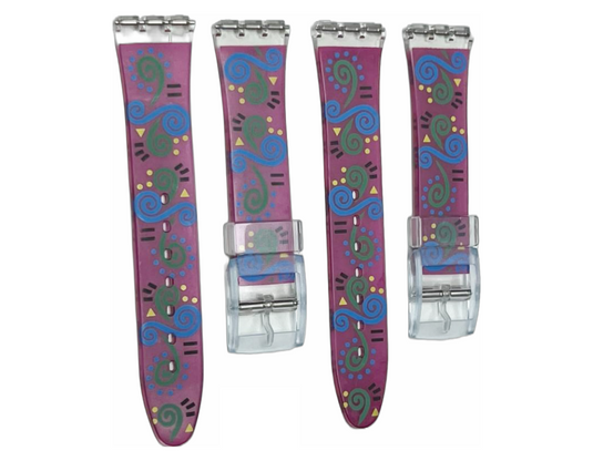 Plastic PVC Watch Band Strap Art Design Swatch Replacement Including Pins 17mm