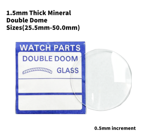 Watch Crystal Double Domed Round Mineral Glass Crystal 1.5mm Thick (25.5mm-50.0mm)