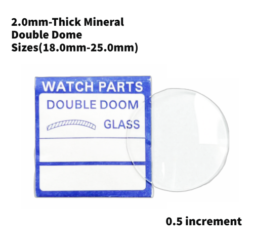 Watch Crystal Double Domed Round Mineral Glass Crystal 2.0mm Thick (18.0mm-25.0mm)