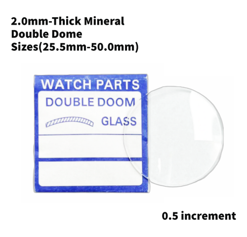 Watch Crystal Double Domed Round Mineral Glass Crystal 2.0mm Thick (25.5mm-50.0mm)