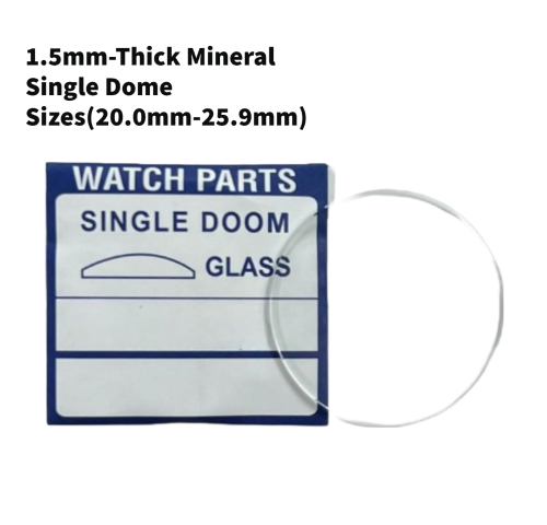 Watch Crystal Single Domed Round Mineral Glass Crystal 1.5mm Thick (20.0mm-25.9mm)