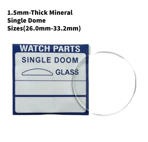 Watch Crystal Single Domed Round Mineral Glass Crystal 1.5mm Thick (26.0mm-33.2mm)