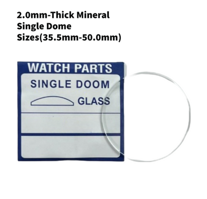 Watch Crystal Single Domed Round Mineral Glass Crystal 2.0mm Thick (35.5mm-50.0mm)