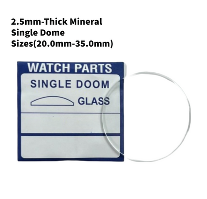 Watch Crystal Single Domed Round Mineral Glass Crystal 2.5mm Thick (20.0mm-35.0mm)