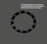 Watch Crystal Flat Round Mineral Glass Crystal Black Trim With Gold Roman Numerals Thick 1.0mm Diameter(26.0mm to 33.0mm)