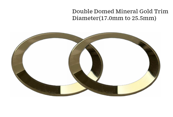 Watch Crystal Double Domed Round Mineral Glass Crystal Gold Trim Thick 1.0mm Diameter(17.0mm to 25.5mm)