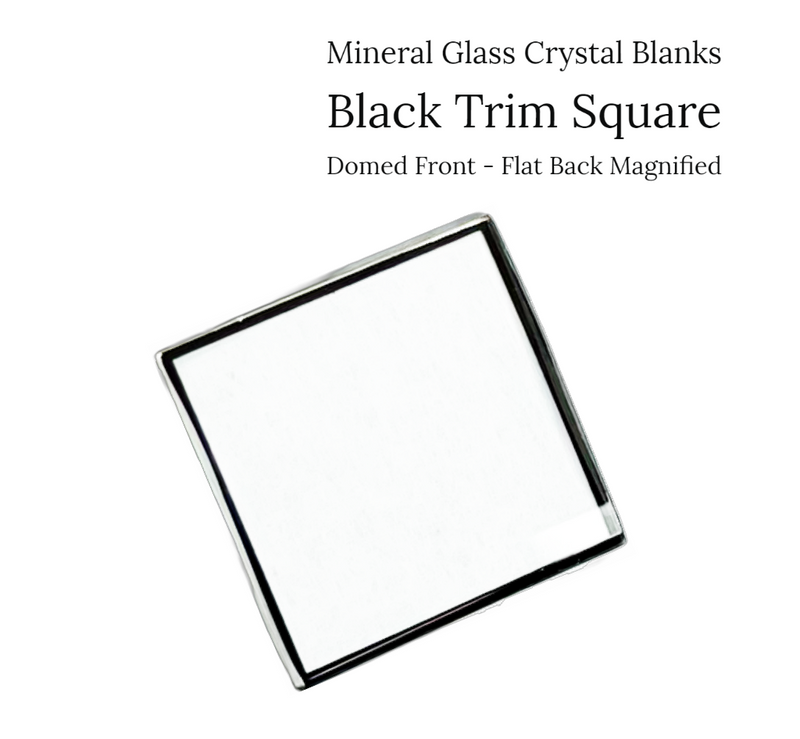 Load image into Gallery viewer, Watch Crystal Domed Flat Back Magnified Mineral Glass Crystal with Black Trim 1mm Blanks in Square Shape (Various Sizes)
