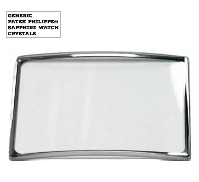 Generic Sapphire to Fit PATEK PHILIPPE Double Domed Silver Trim Rectangular Shape (20.5×15.5×1.70)mm→(Width×Height×Dome Thick)