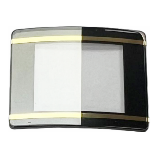 Sapphire Crystals to Fit Rado Double Domed  Rectangular Shape Black Trim with Gold lines (22.1×17.8×1.70×1.0)mm→(Width×Height×Dome Height×Edge Thick) Fit Model 153.0383.3.017