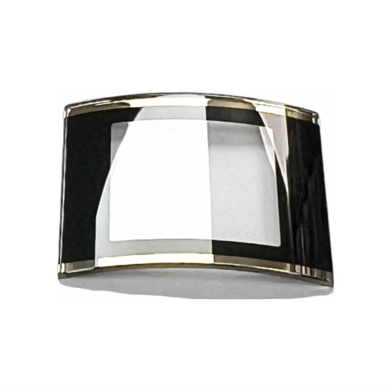 Sapphire Crystals to Fit Rado Double Domed Rectangular Shape Sharp Edges Black Trim with Gold lines (24.8×19.0×3.0×1.0)mm→(Width×Height×Dome Height×Edge Thick) Fit Model 153.0789.3 - Universal Jewelers & Watch Tools Inc.