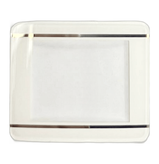 Sapphire Crystals to Fit Rado Double Domed Rectangular Shape Cut Corners White Trim with Gold lines (32.5×27.5×2.2×1.1)mm→(Width×Height×Dome Height×Edge Thick) - Universal Jewelers & Watch Tools Inc.