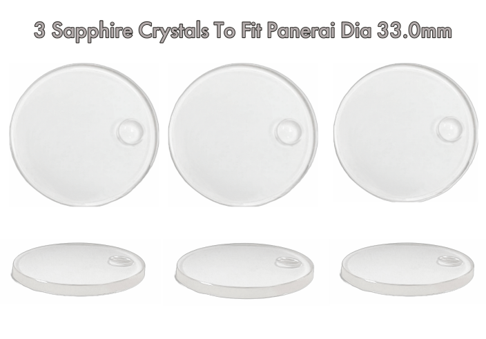 3PCS Sapphire Crystals to Fit PANERAI Domed with Date(Cyclop) (33.0*×3.2*2.5mm) - Universal Jewelers & Watch Tools Inc.